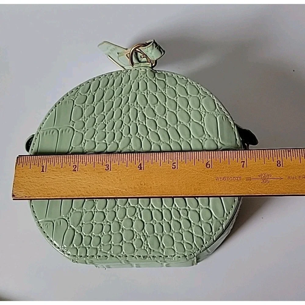 Calpak Round Croc Embossed‎ Vegan Leather Purse Seafoam Top Handle Zip Around